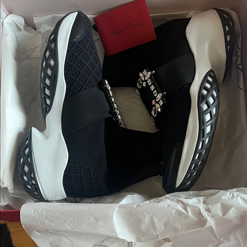 Roger Vivier Black Sneakers with Crystal Accents